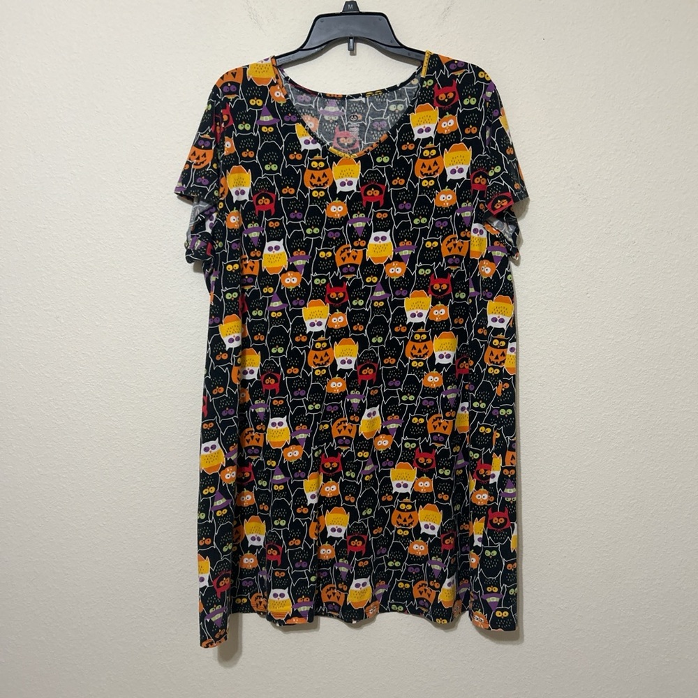 Halloween Owl Sleep Dress Black Soot Plus Size 2X/3X Cotton Nightgown V-Neck - Picture 4 of 7